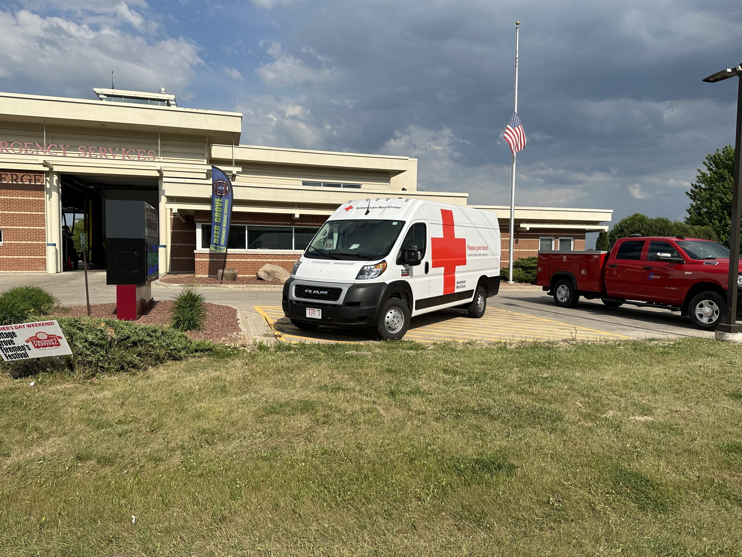 DGEMS Red Cross Blood Drive truck in front of Station 1
